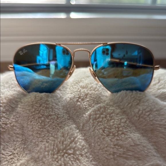 Ray-Ban Accessories - Ray-Ban Gold Frame Sunglasses with Blue Lenses